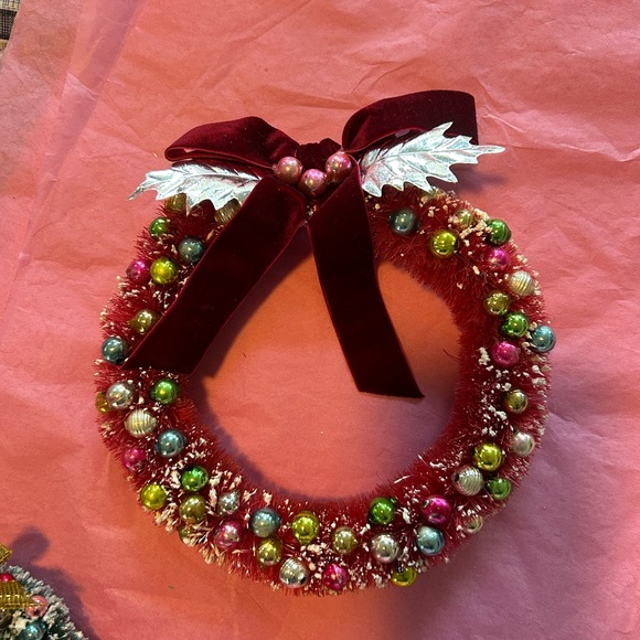 Other - Vintage repurposed Festive Red Holiday Christmas Wreath with Bow